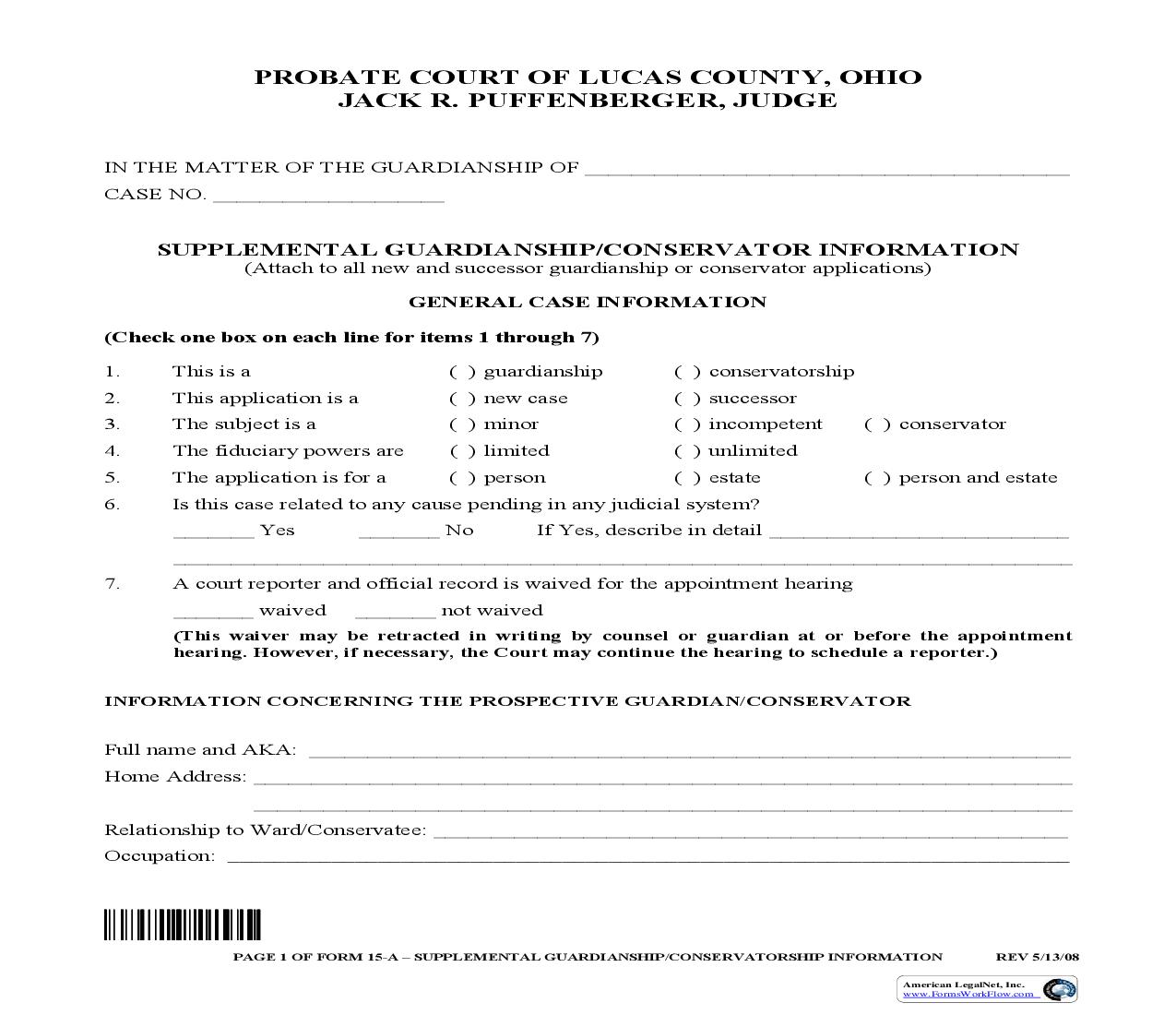 Supplemental Guardianship Conservatorship Information {15-A} | Pdf Fpdf Doc Docx | Ohio