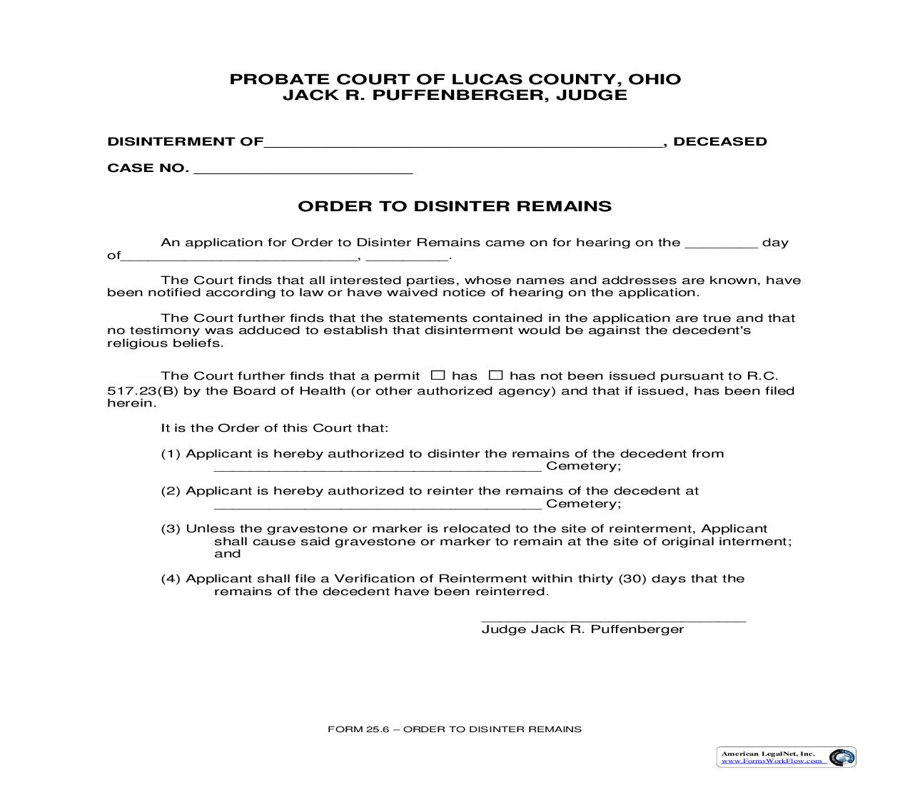 Order To Disinter Remains{25.6} | Pdf Fpdf Doc Docx | Ohio