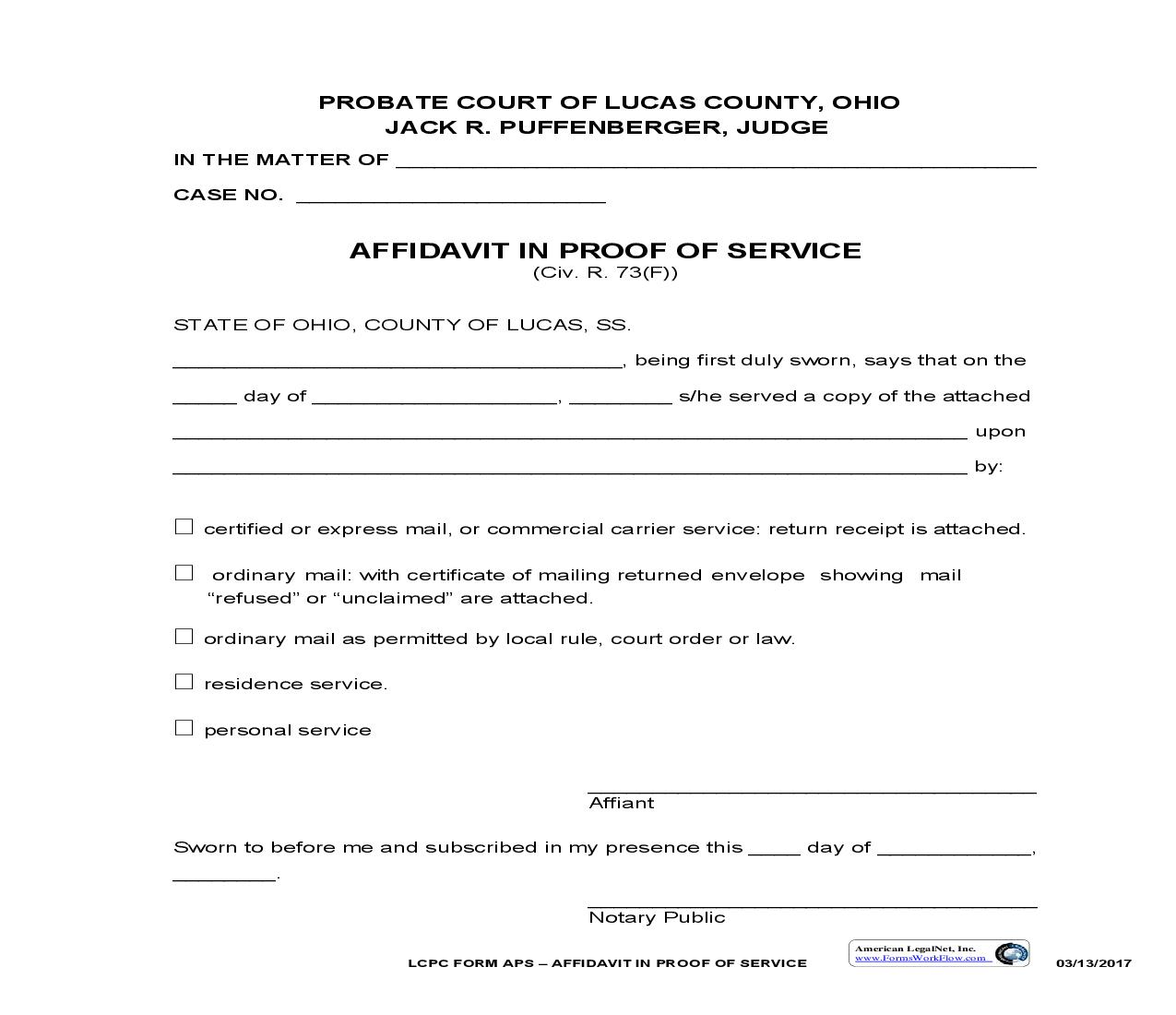 Affidavit In Proof Of Service | Pdf Fpdf Doc Docx | Ohio