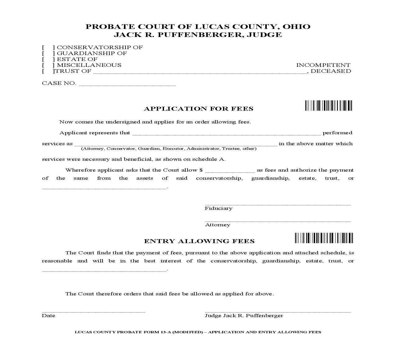 Application For Fees {13-A} | Pdf Fpdf Doc Docx | Ohio