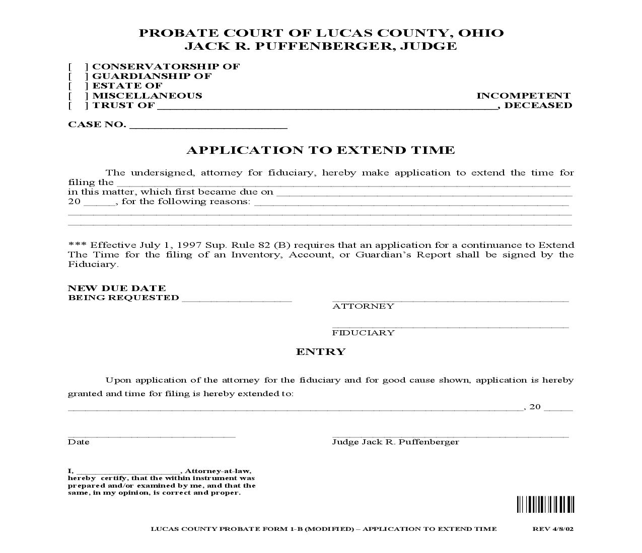 Application To Extend Time {1-B} | Pdf Fpdf Doc Docx | Ohio