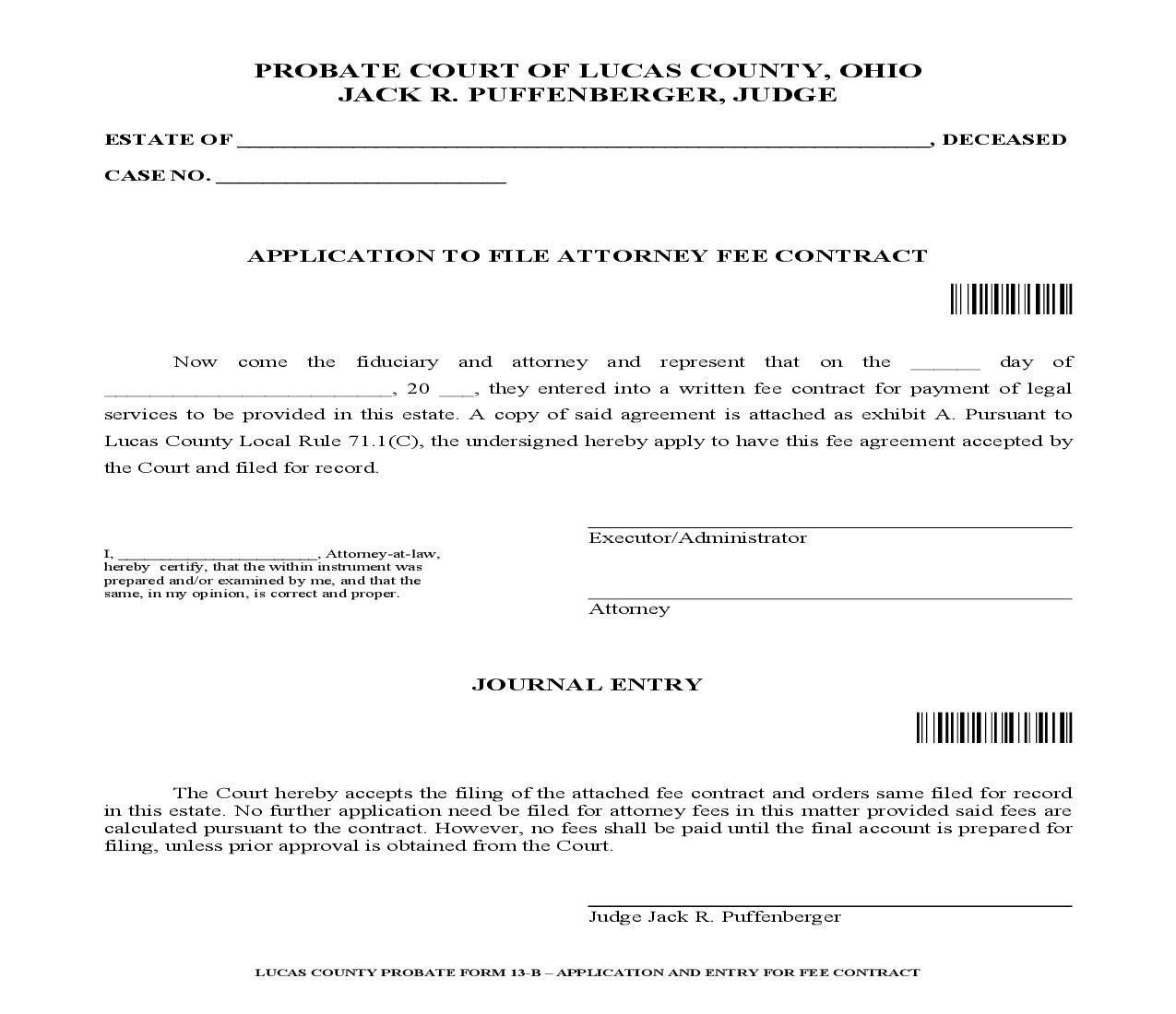 Application To File Attorney Fee Contract {13-B} | Pdf Fpdf Doc Docx | Ohio