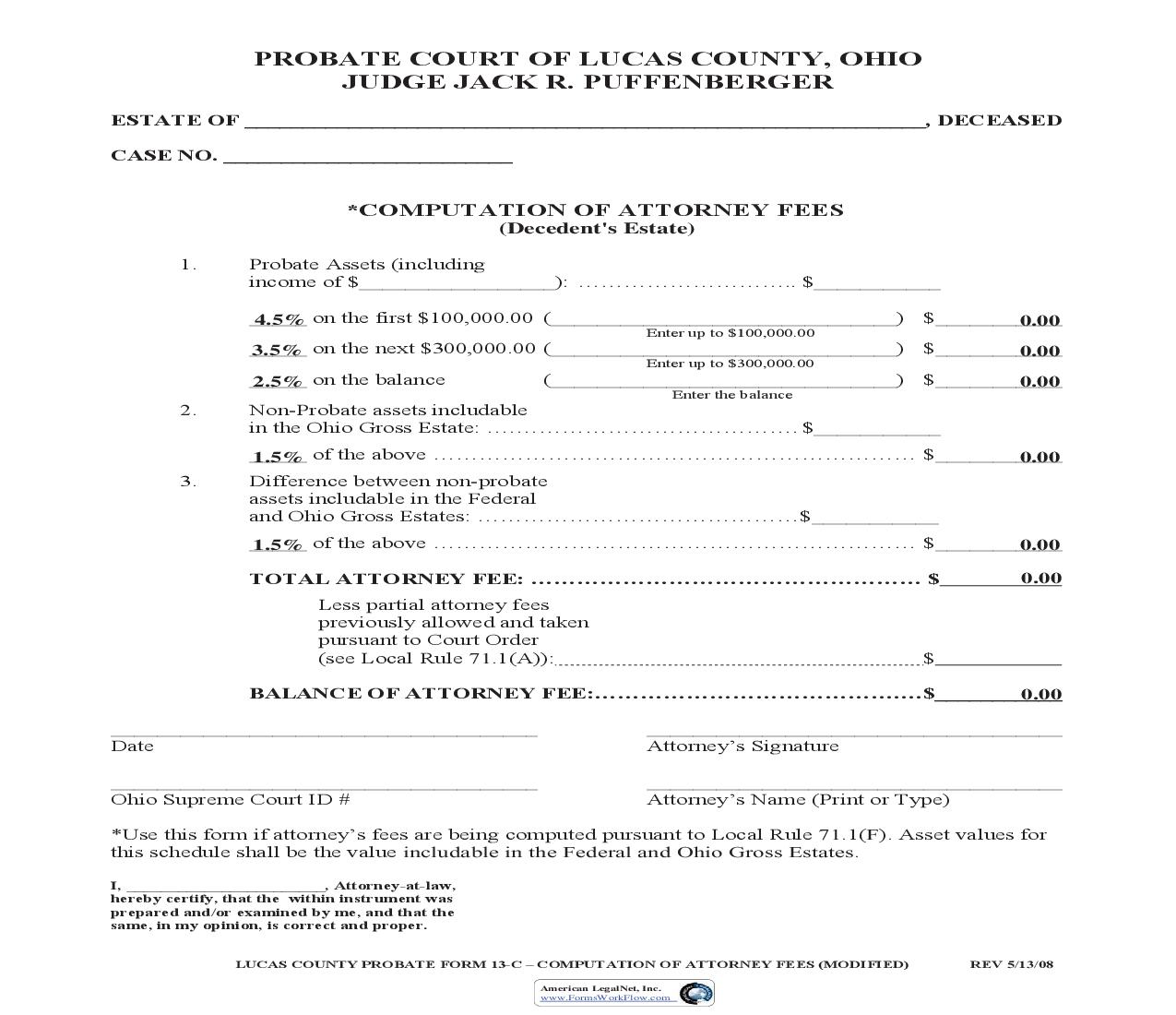 Computation Of Attorney Fees {13-C} | Pdf Fpdf Doc Docx | Ohio