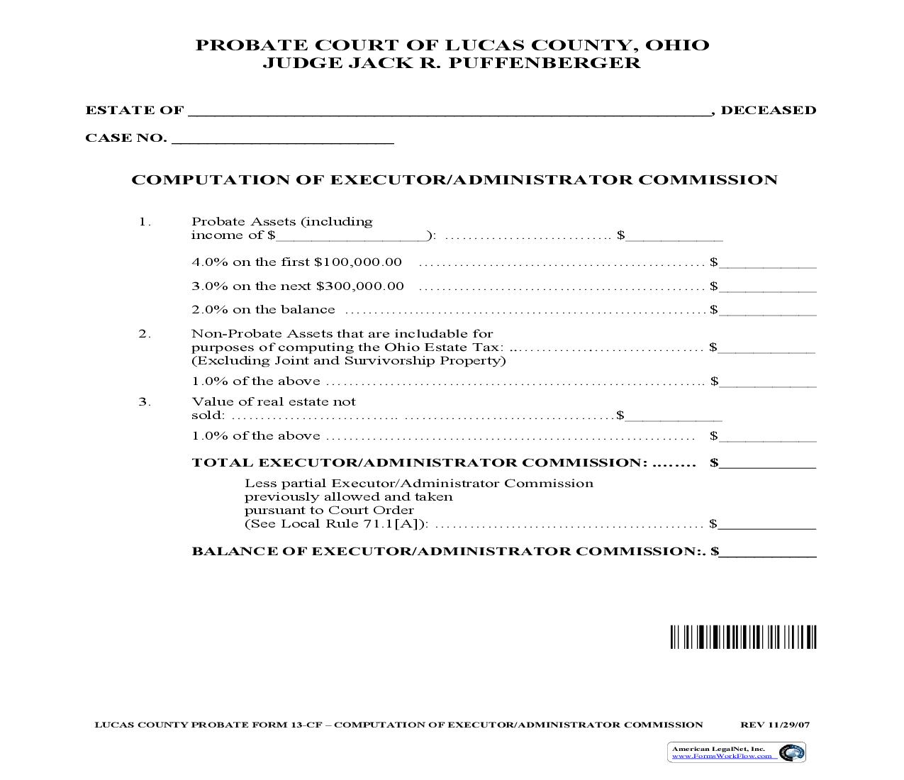 Computation Of Executor Administrator Commission {13-CF} | Pdf Fpdf Doc Docx | Ohio