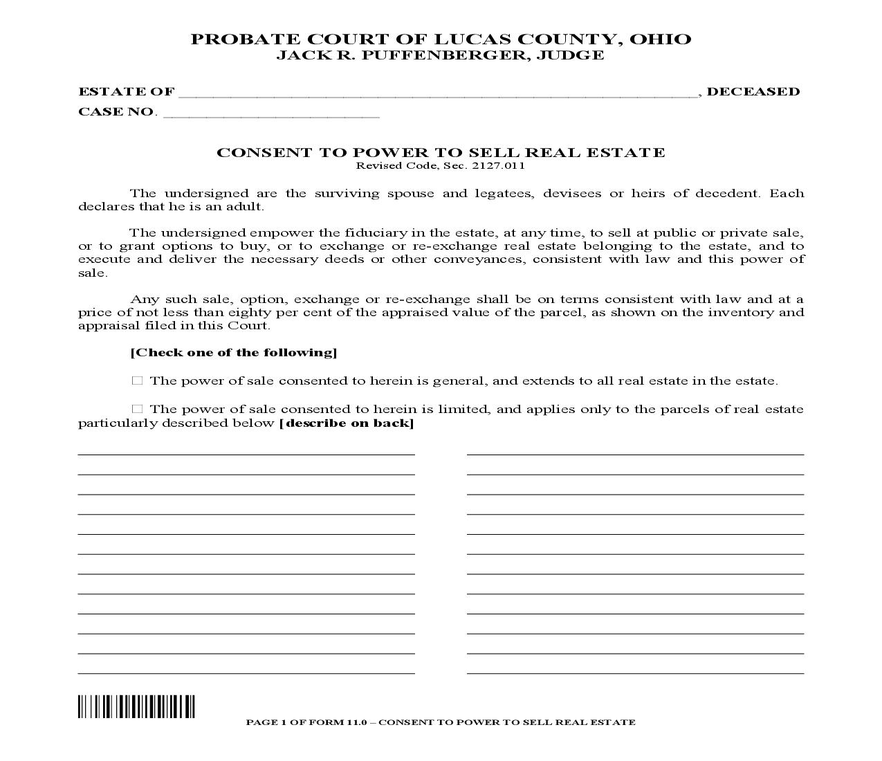 Consent To Power To Sell Real Estate {11.0} | Pdf Fpdf Doc Docx | Ohio