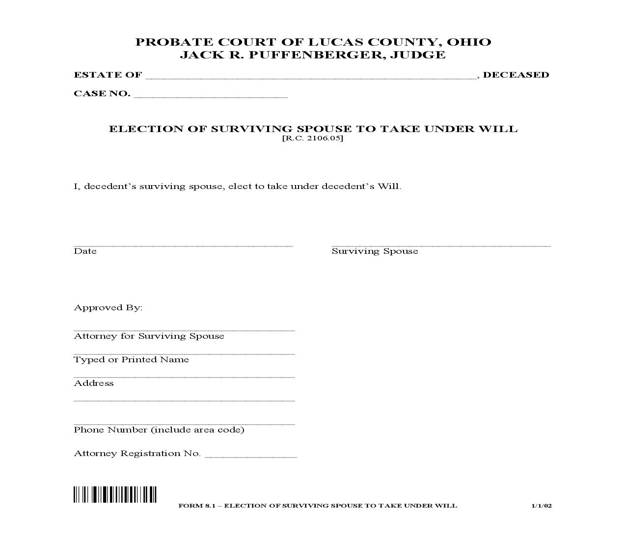 Election Of Surviving Spouse To Take Under Will {8.1} | Pdf Fpdf Doc Docx | Ohio