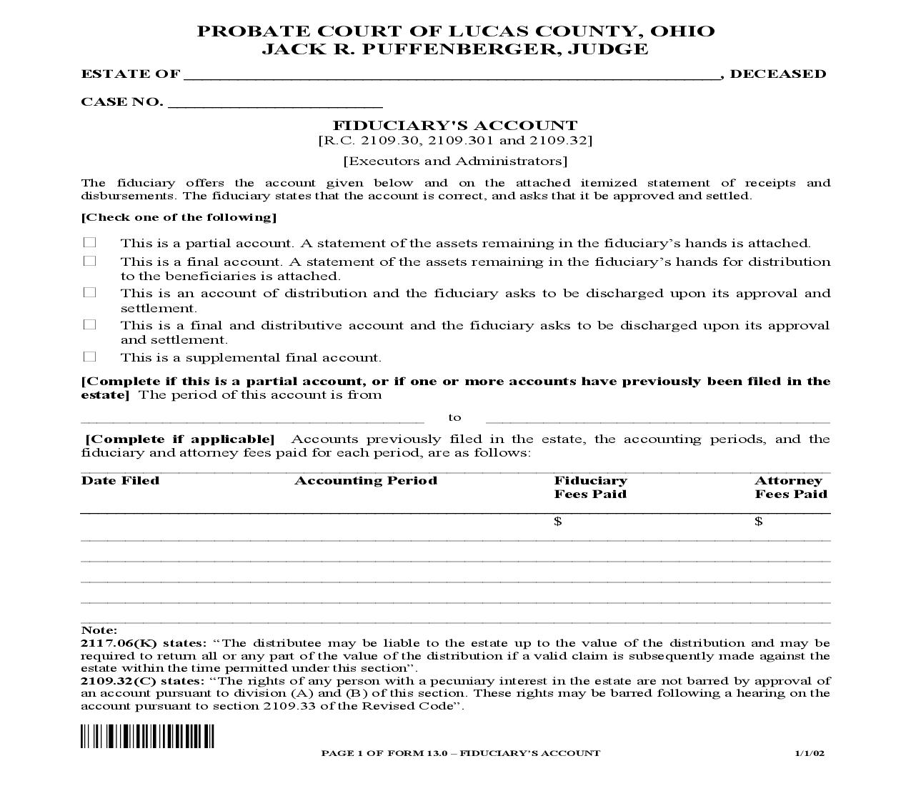 Fiduciarys Account {13.0} | Pdf Fpdf Doc Docx | Ohio