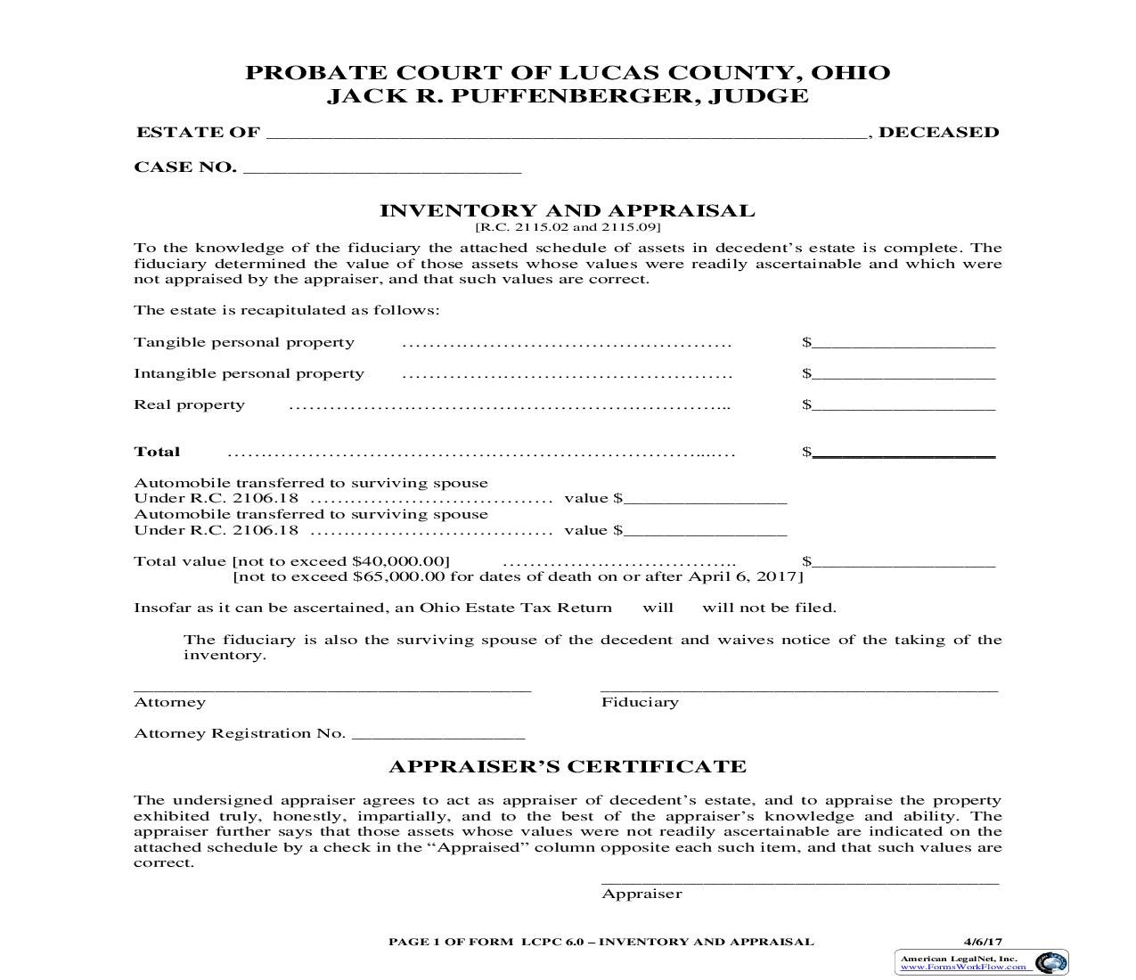 Inventory And Appraisal {6.0} | Pdf Fpdf Doc Docx | Ohio