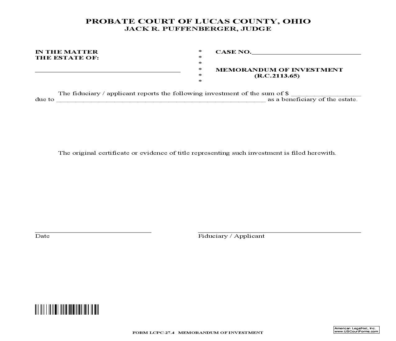 Memorandum Of Investment {27.4} | Pdf Fpdf Doc Docx | Ohio