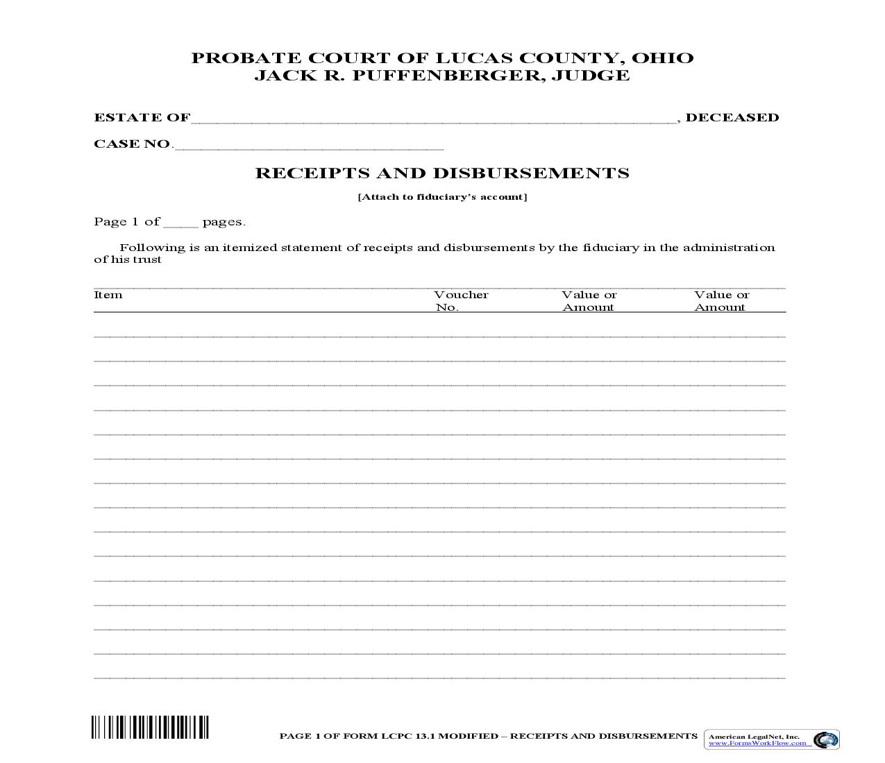 Receipts And Disbursements {13.1} | Pdf Fpdf Doc Docx | Ohio