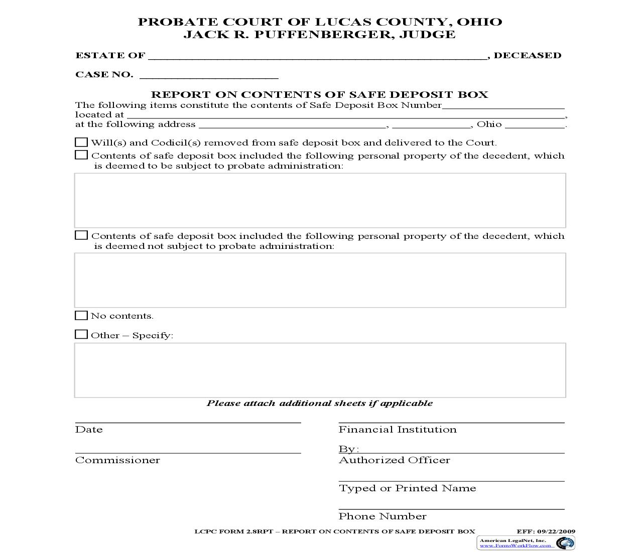 Report On Contents Of Safe Deposit Box {2.8RPT} | Pdf Fpdf Doc Docx | Ohio