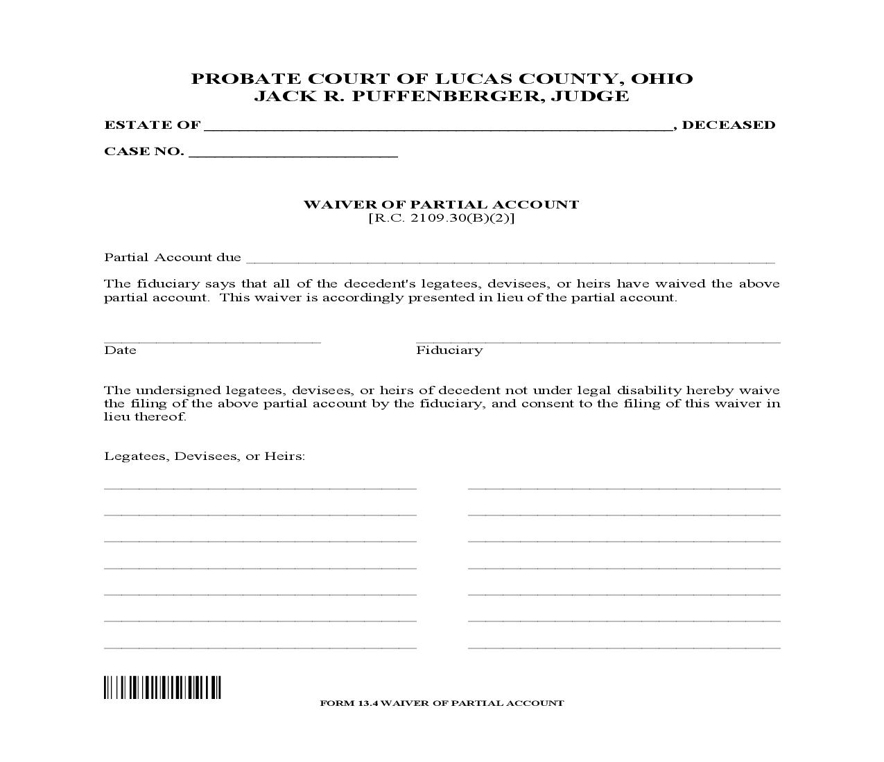 Waiver Of Partial Account {13.4} | Pdf Fpdf Doc Docx | Ohio