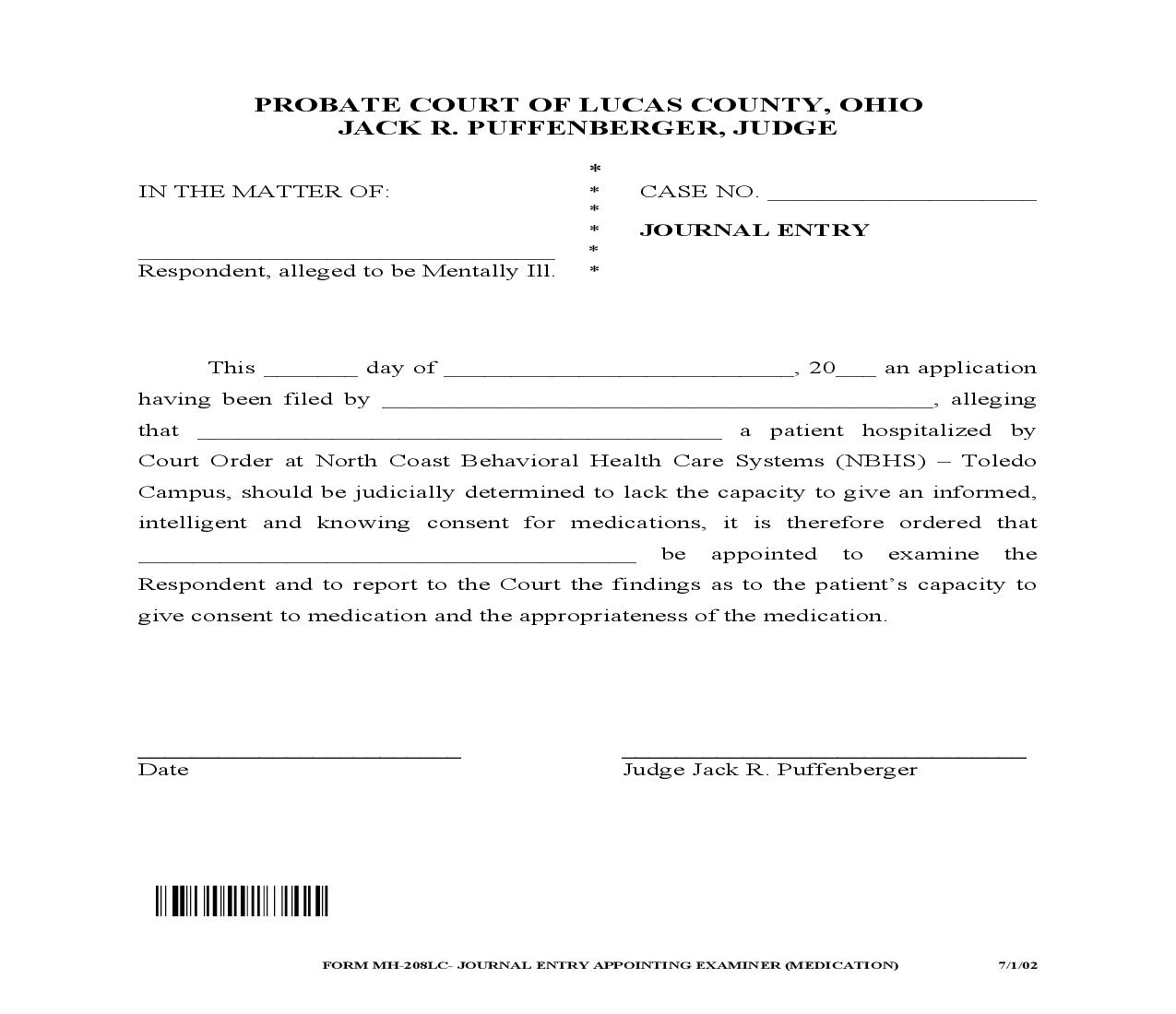 Journal Entry Appointing Examiner {MH-208LC} | Pdf Fpdf Doc Docx | Ohio