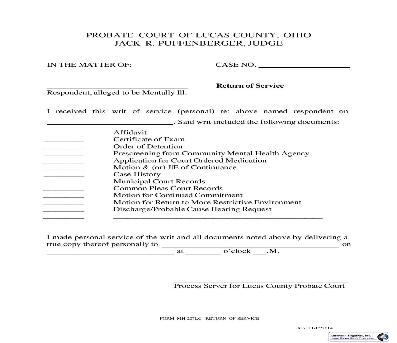 Return Of Service {MH-207LC} | Pdf Fpdf Doc Docx | Ohio