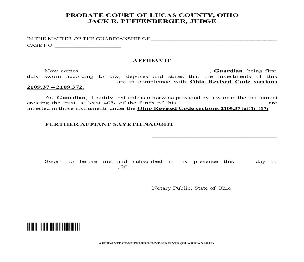 Affidavit Concerning Investments {17-AFF} | Pdf Fpdf Doc Docx | Ohio