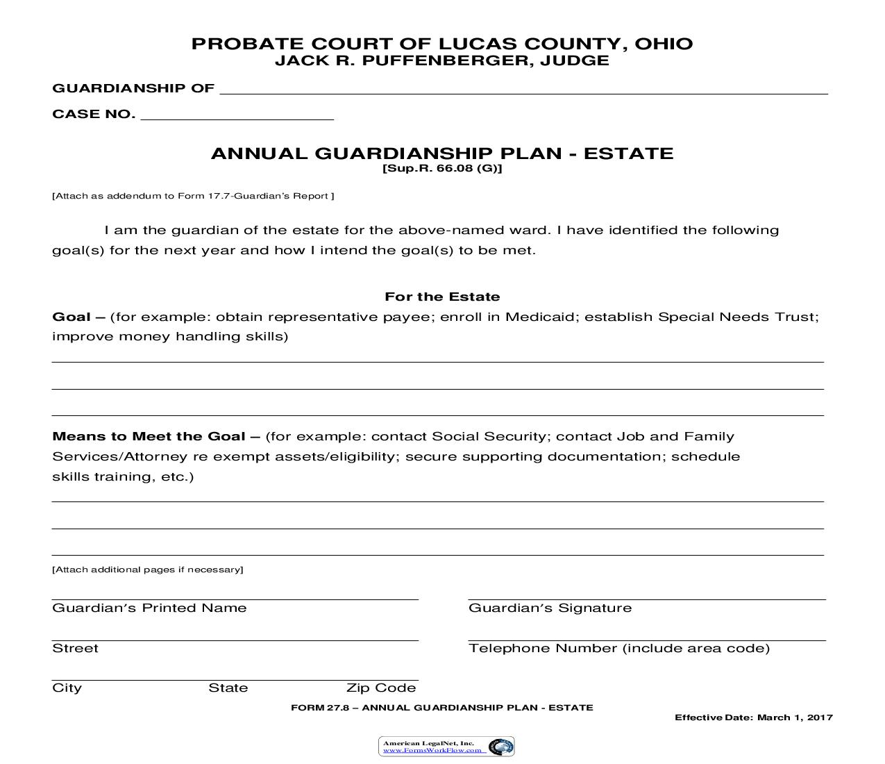 Annual Guardianship Plan (Estate) {27.8} | Pdf Fpdf Doc Docx | Ohio