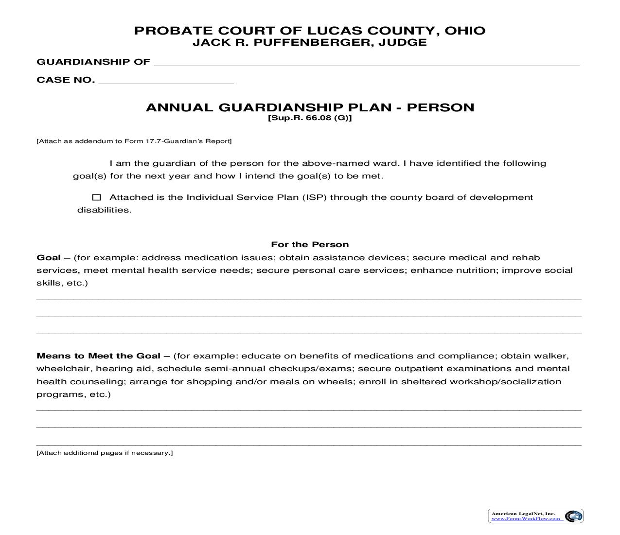 Annual Guardianship Plan (Person) {27.7} | Pdf Fpdf Doc Docx | Ohio