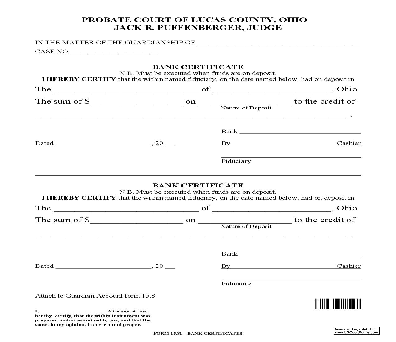 Bank Certificates {15.81} | Pdf Fpdf Doc Docx | Ohio