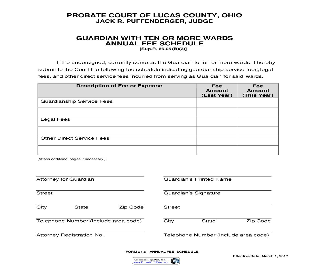 Guardian With Ten Or More Wards Annual Fee Schedule {27.6} | Pdf Fpdf Doc Docx | Ohio