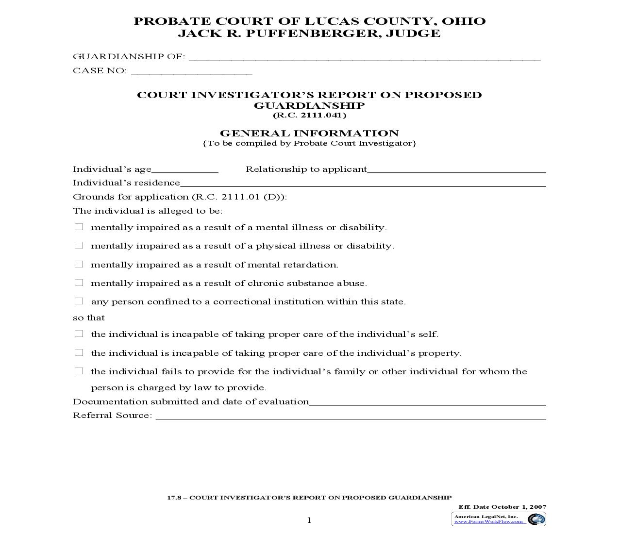 Investigators Report On Guardianship {17.8} | Pdf Fpdf Doc Docx | Ohio