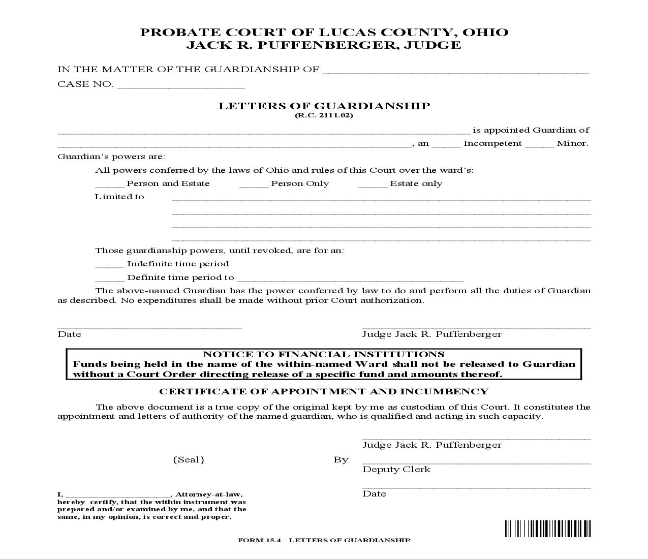 Letters Of Guardianship {15.4} | Pdf Fpdf Doc Docx | Ohio