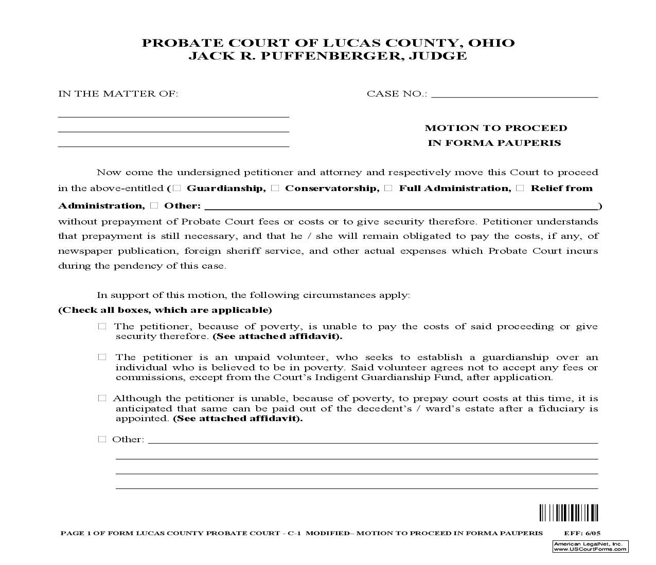 Motion To Proceed In Forma Pauperis {C1} | Pdf Fpdf Doc Docx | Ohio