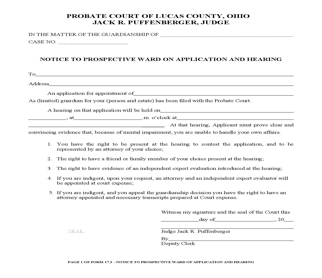 Notice To Prospective Ward On Application And Hearing {17.3} | Pdf Fpdf Doc Docx | Ohio