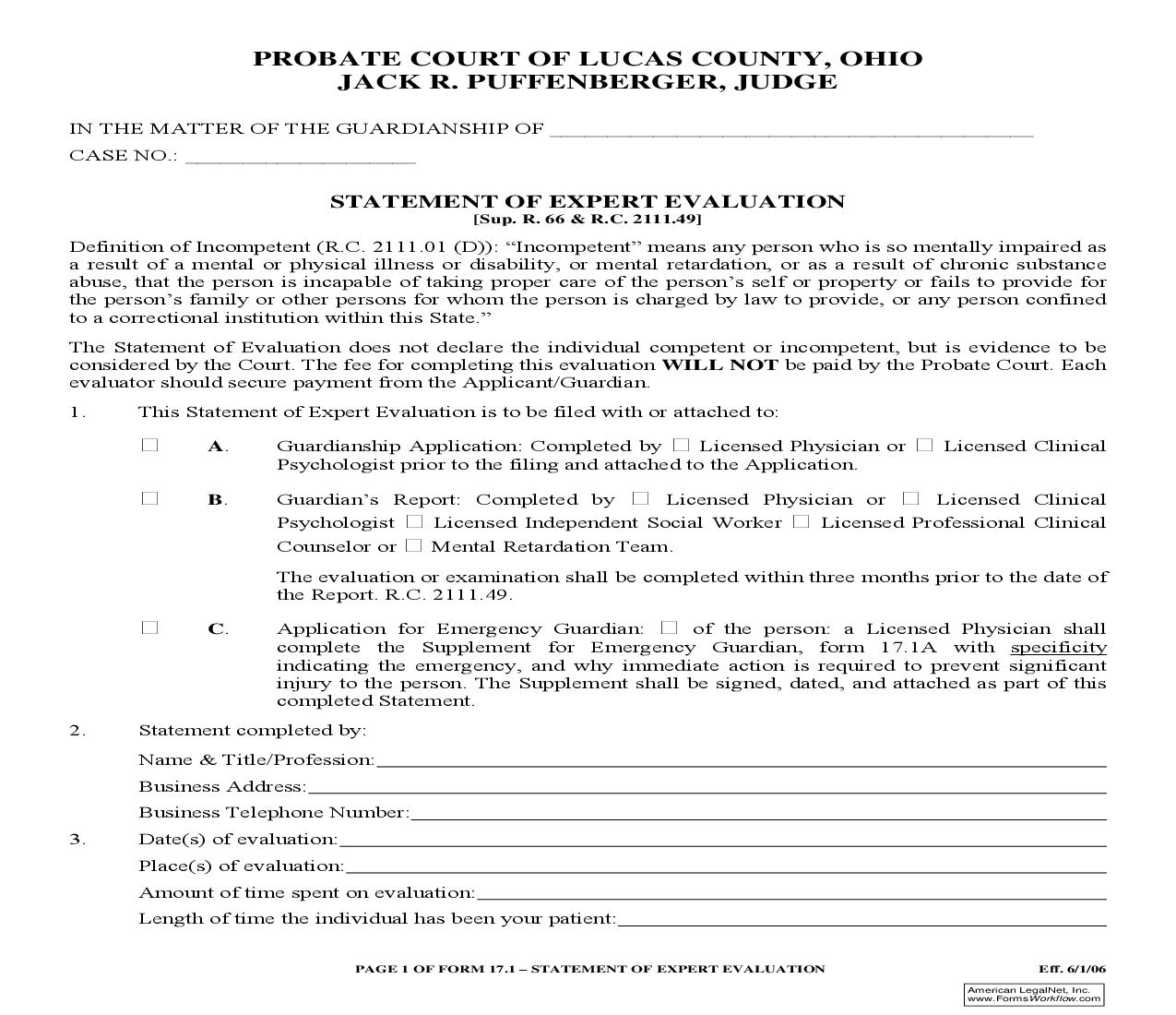 Statement Of Expert Evaluation {17.1} | Pdf Fpdf Doc Docx | Ohio