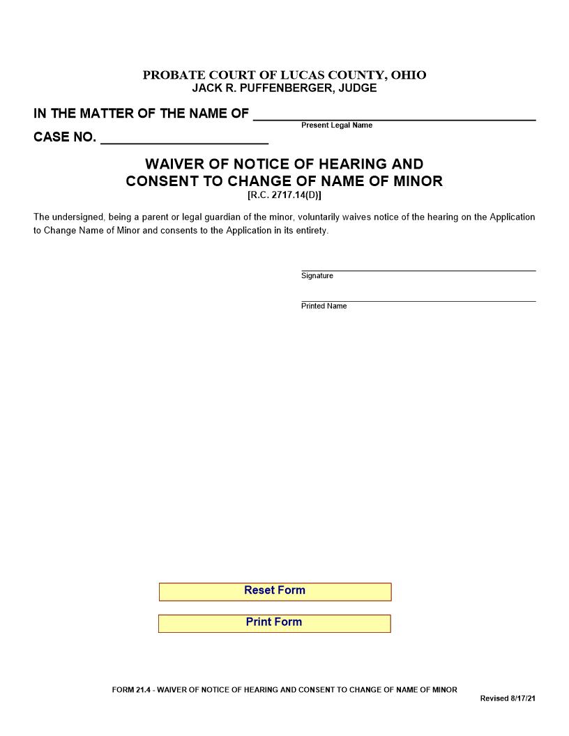 Consent To Change Name {21.4} | Pdf Fpdf Doc Docx | Ohio