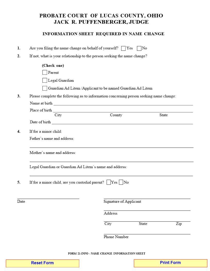 Name Change Information Sheet {21-INFO} | Pdf Fpdf Doc Docx | Ohio