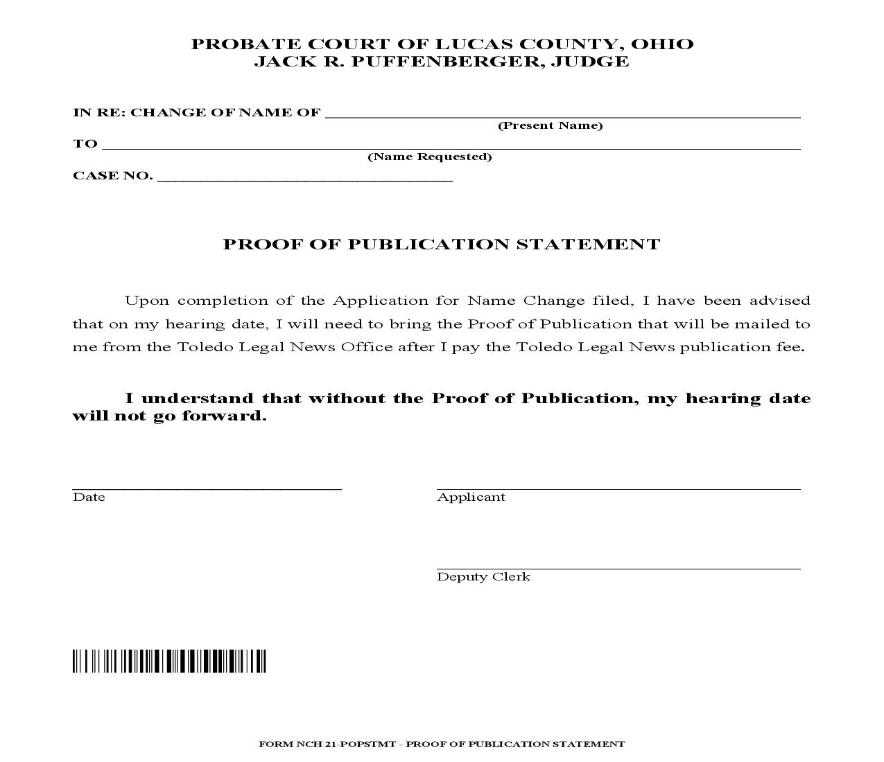 Proof Of Publication Statement {NCH 21-POPSTMT} | Pdf Fpdf Doc Docx | Ohio