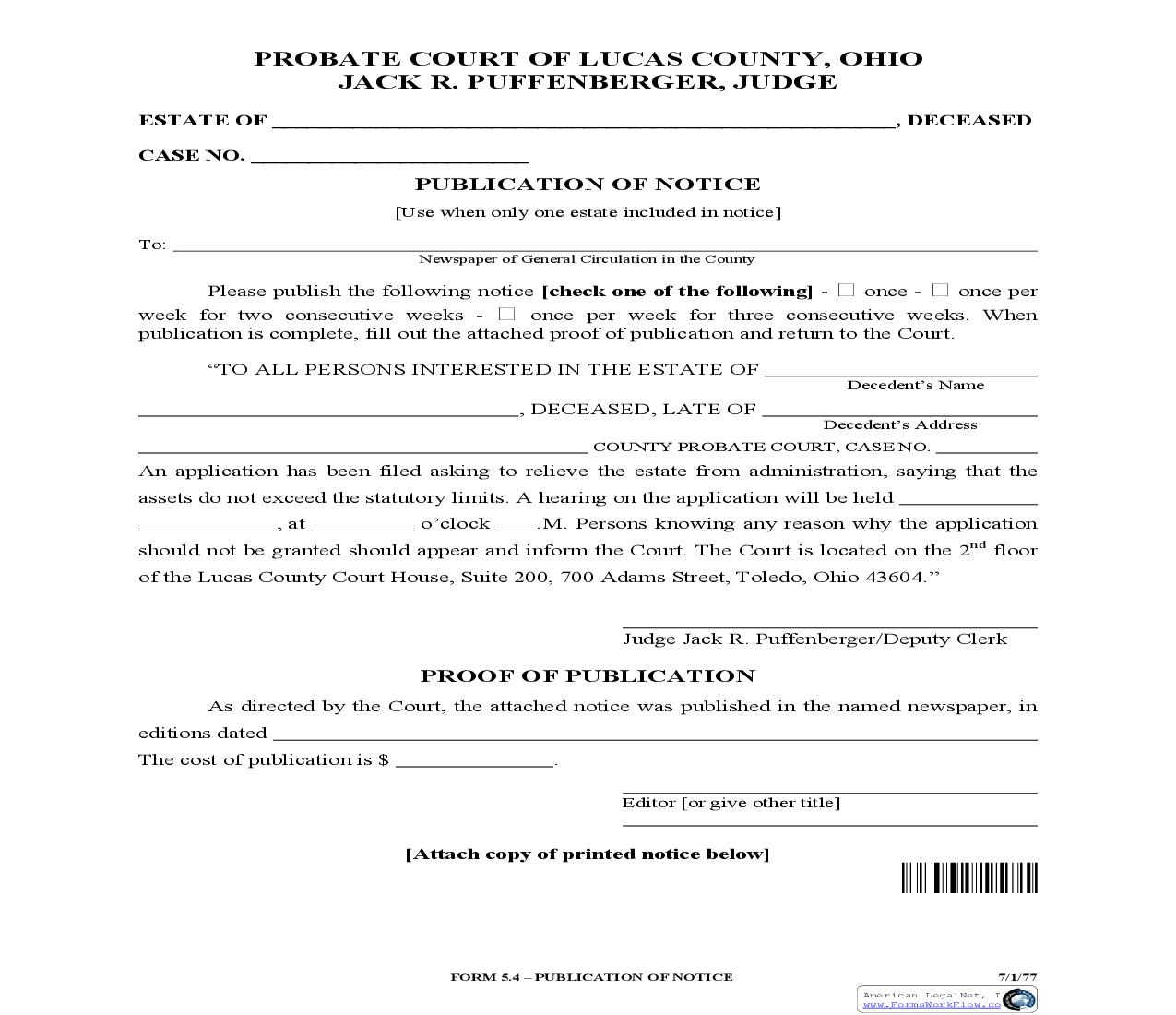 Publication Of Notice {5.4} | Pdf Fpdf Doc Docx | Ohio