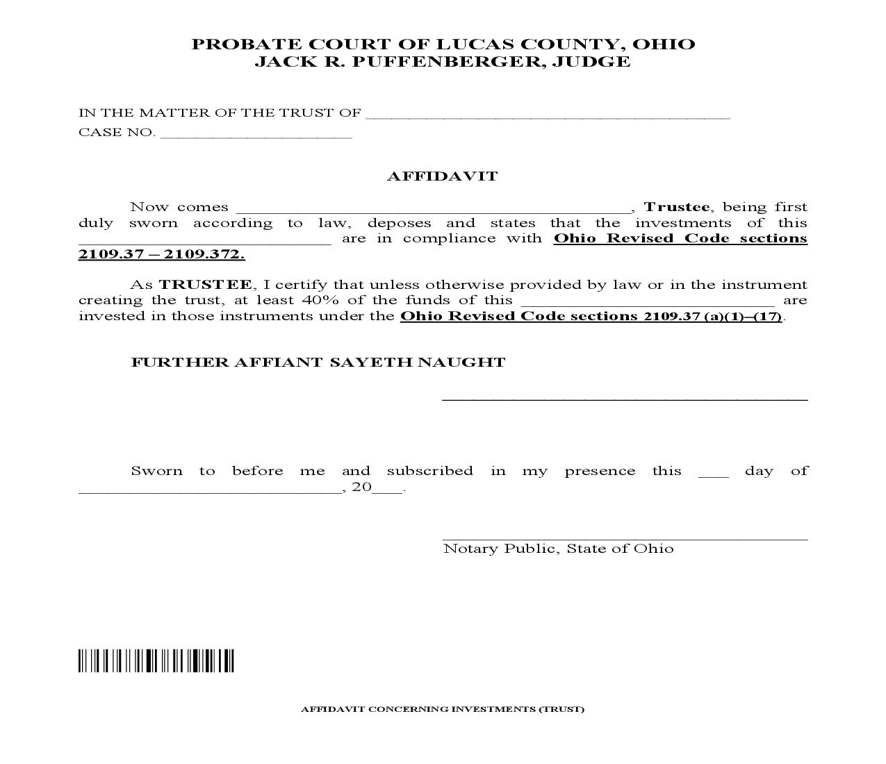 Affidavit Concerning Investments {TST AFF} | Pdf Fpdf Doc Docx | Ohio