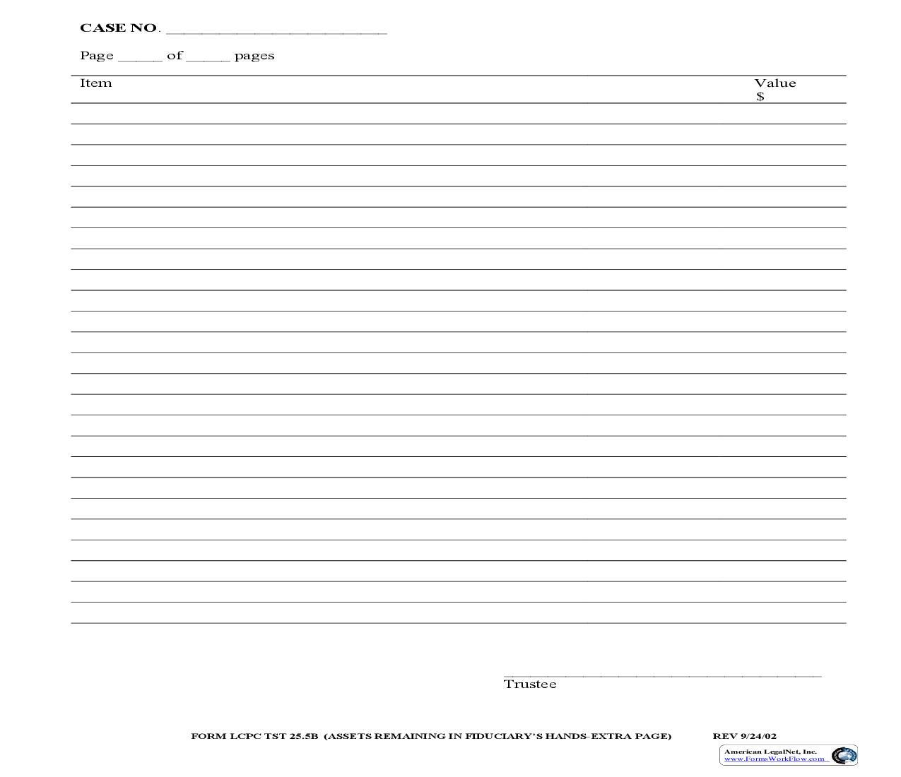 Recap - Assets Remaining In Fiduciarys Hands - Extra Page {TST 25.5B} | Pdf Fpdf Doc Docx | Ohio
