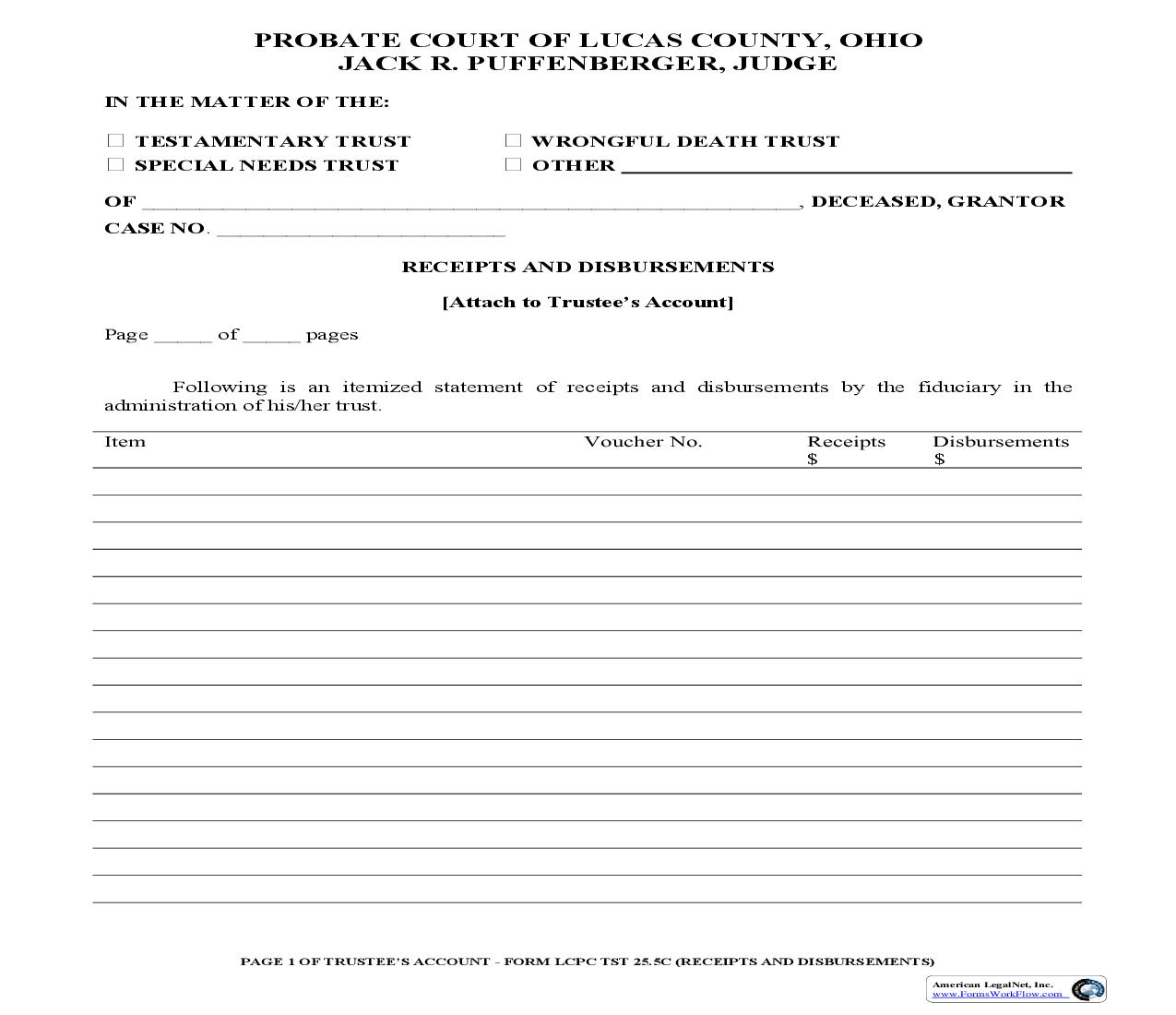 Receipts And Disbursements {TST 25.5C} | Pdf Fpdf Doc Docx | Ohio