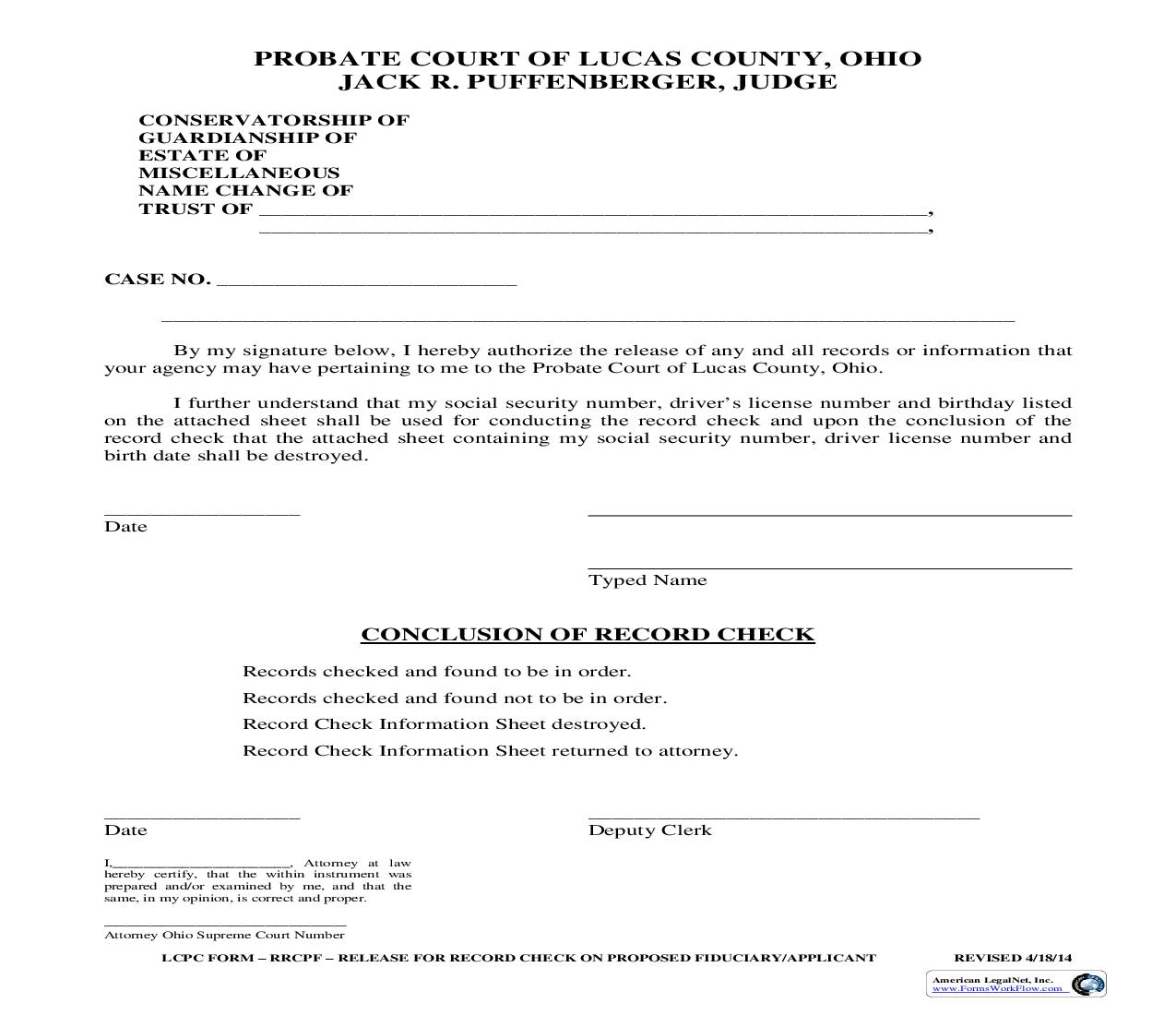 Release For Record Check On Proposed Fiduciary {RRCPF} | Pdf Fpdf Doc Docx | Ohio