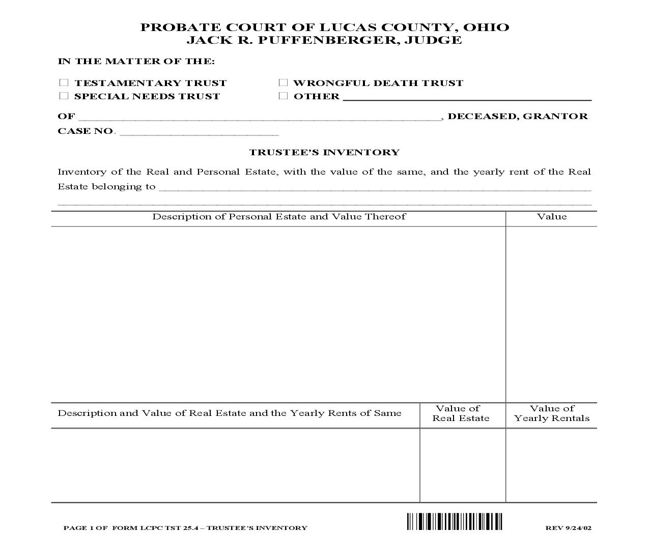 Trustees Inventory {TST 25.4} | Pdf Fpdf Doc Docx | Ohio