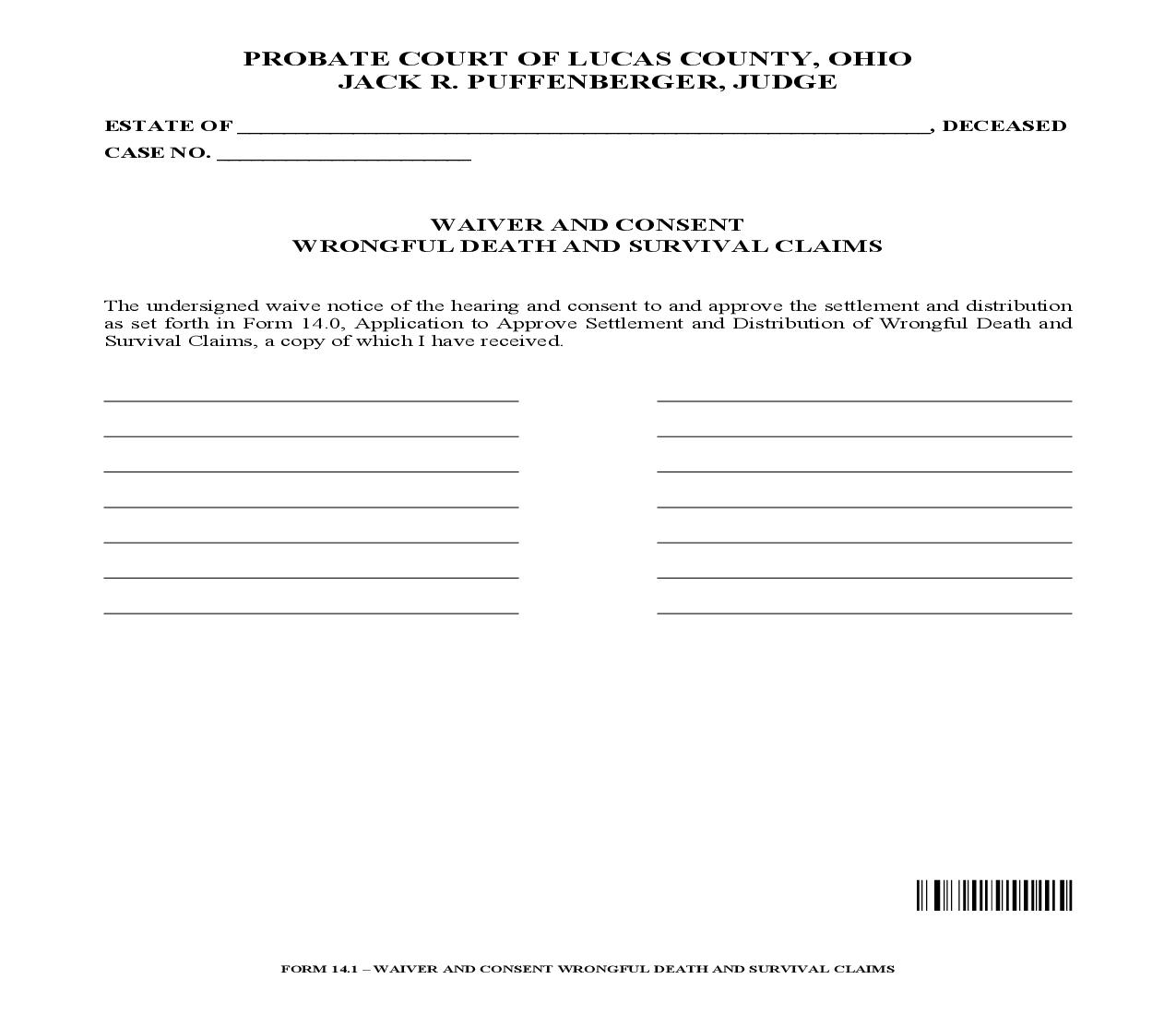 Waiver And Consent Wrongful Death And Survival Claims {14.1} | Pdf Fpdf Doc Docx | Ohio