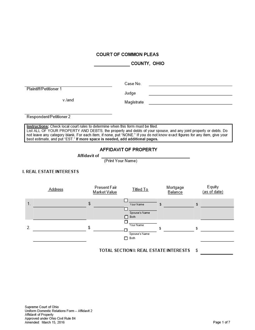 Affidavit Of Property | Pdf Fpdf Doc Docx | Ohio