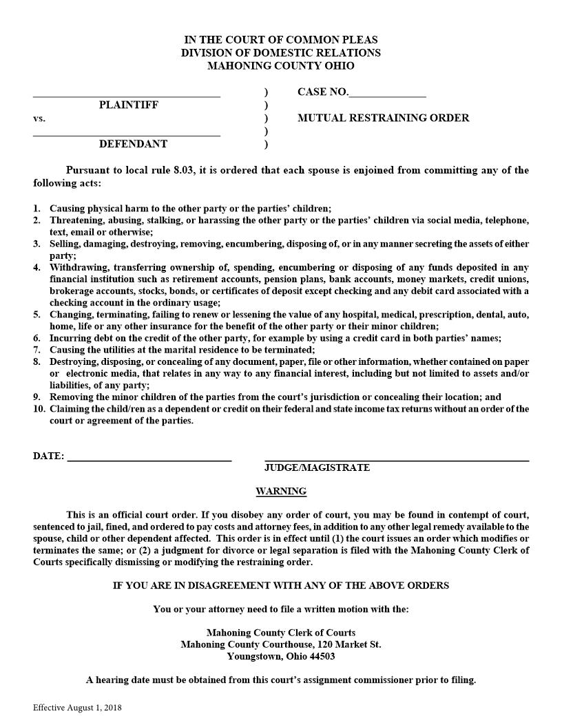 Mutual Restraining Order | Pdf Fpdf Doc Docx | Ohio