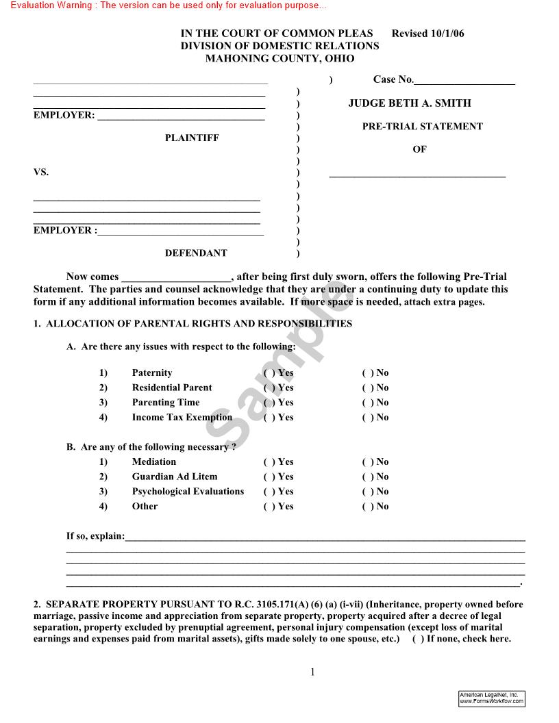 Pre Trial Statement | Pdf Fpdf Doc Docx | Ohio