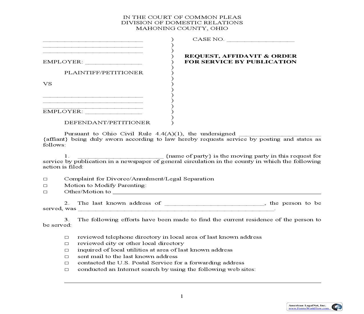 Request For Affidavit Order | Pdf Fpdf Doc Docx | Ohio