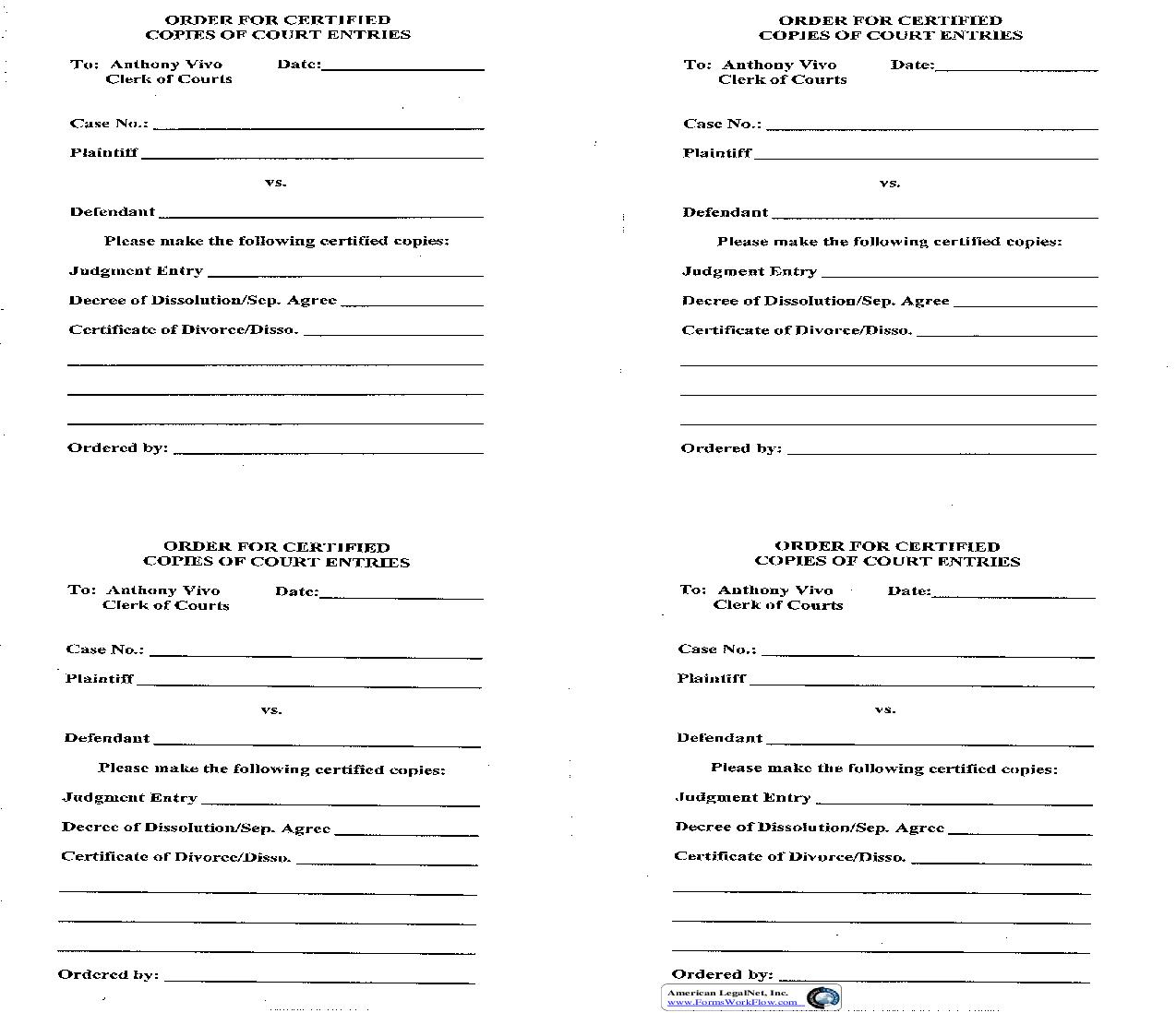 Order For Certified Copies Of Court Entries | Pdf Fpdf Doc Docx | Ohio