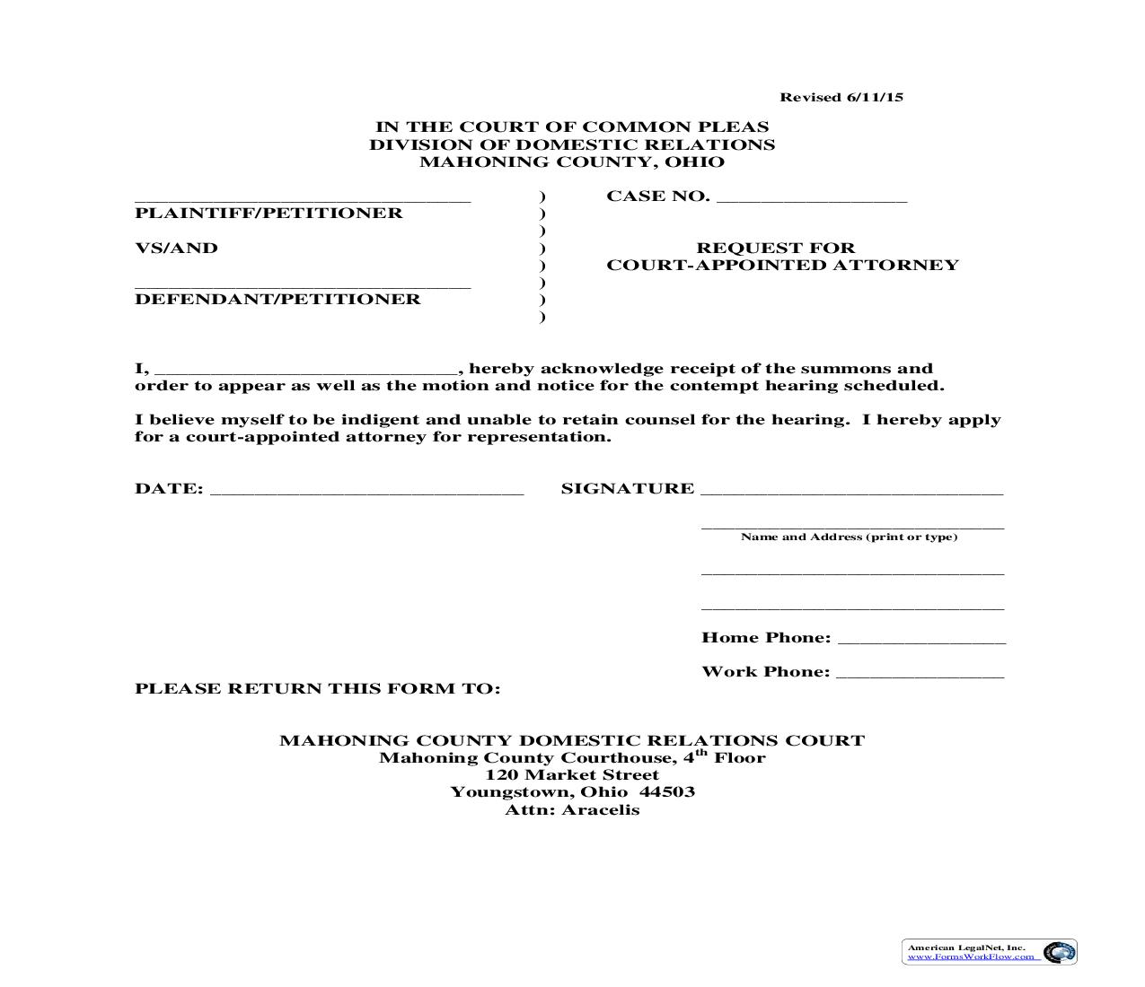 Request For Court Appointed Attorney | Pdf Fpdf Doc Docx | Ohio