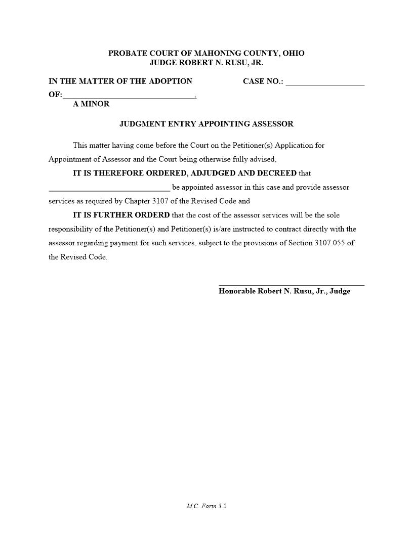 Judgment Entry Appointing Assessor {3.2} | Pdf Fpdf Doc Docx | Ohio