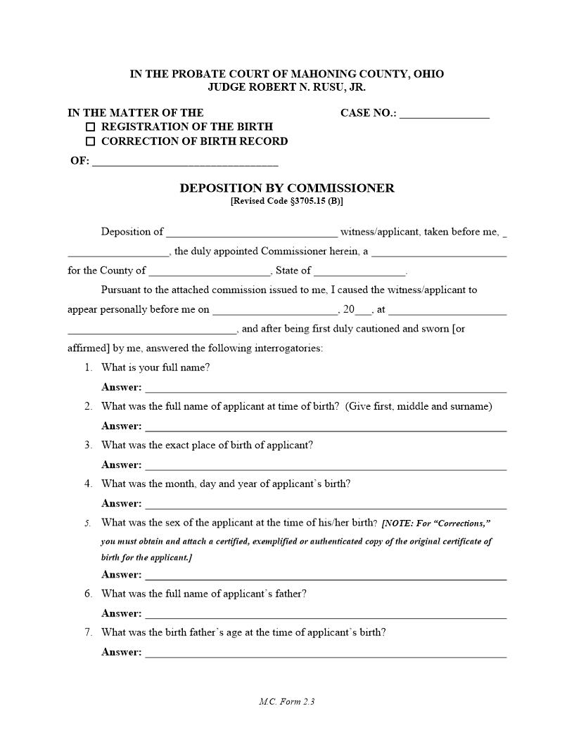 Deposition By Commissioner {2.3} | Pdf Fpdf Doc Docx | Ohio