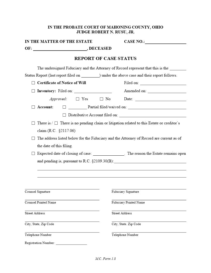 Report Of Case Status {1.8} | Pdf Fpdf Doc Docx | Ohio