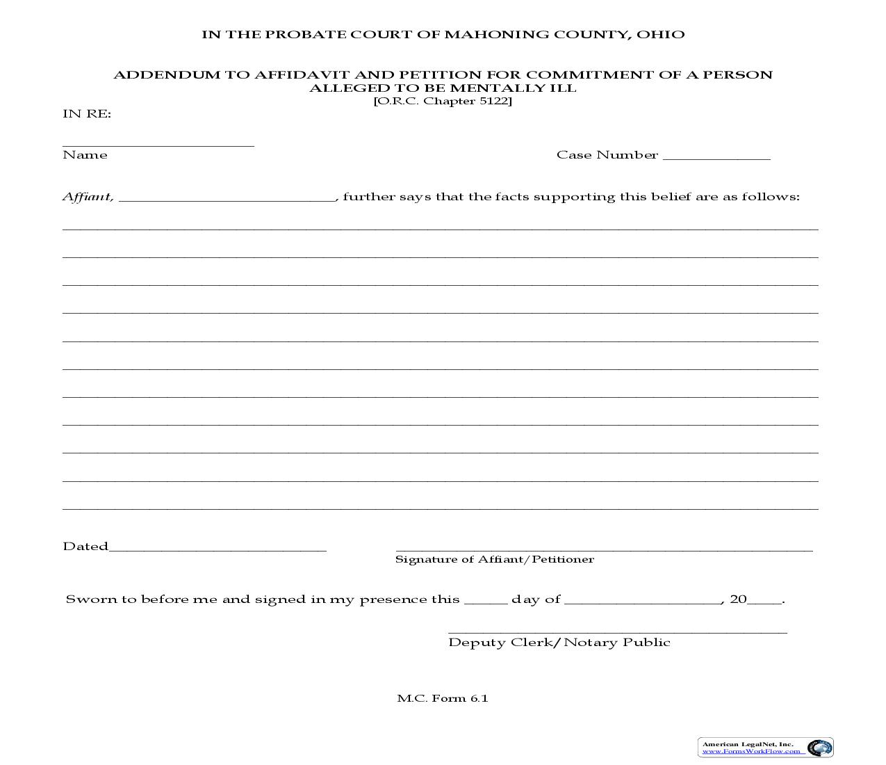 Addendum To Affidavit For Commitment Of A Person Alleged To Be Mentally Ill {6.1} | Pdf Fpdf Doc Docx | Ohio