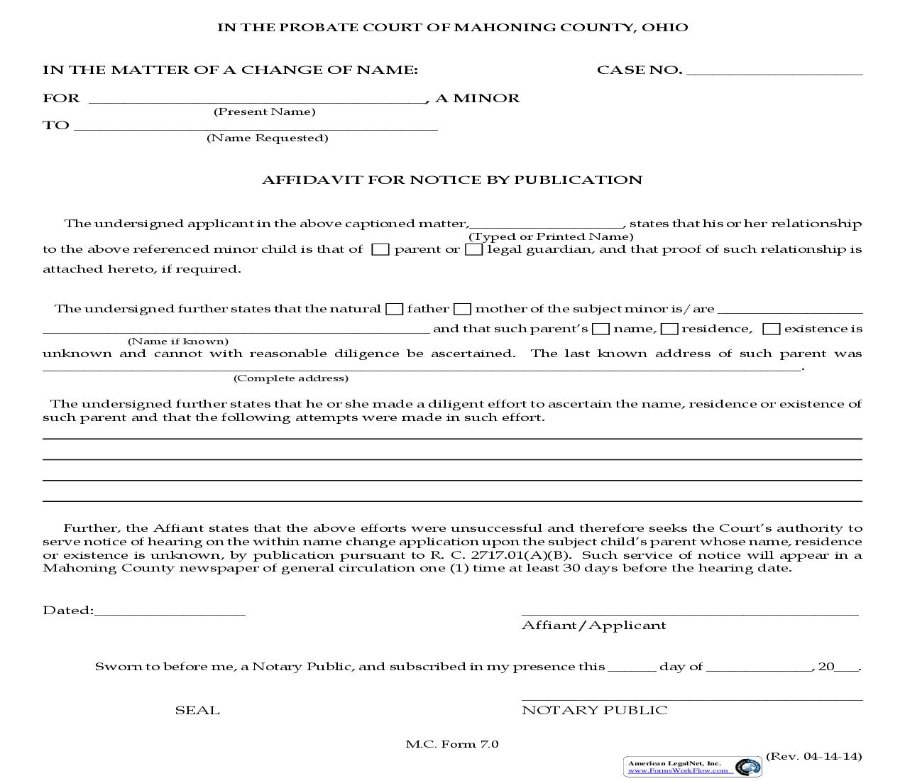 Affidavit For Notice By Publication {7.0} | Pdf Fpdf Doc Docx | Ohio
