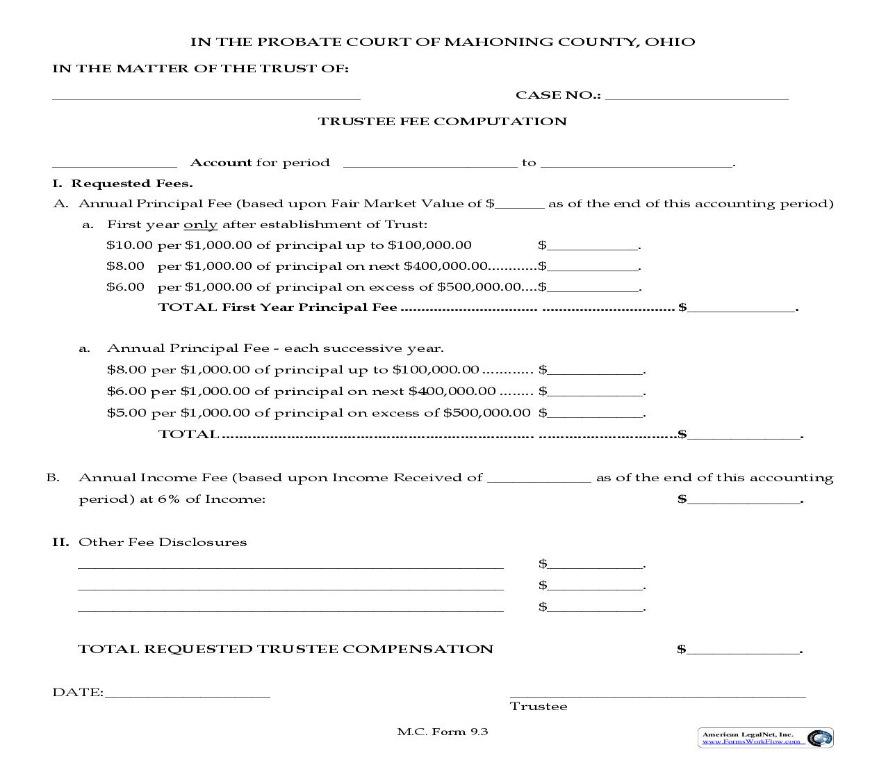 Trustee Fee Computation {9.3} | Pdf Fpdf Doc Docx | Ohio